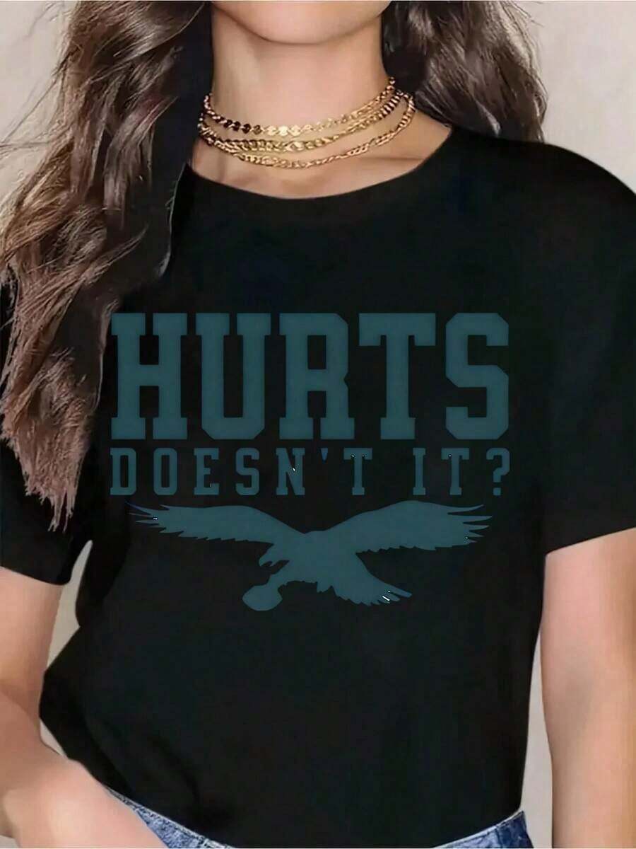 Women's PremiumHURTS Doesn't It Eagle Graphic T-Shirt - Fun Casual Tee With A Bold Bird Print, Perfect For Everyday Wear, As A Gift For Friends, Or As A Statement Piece. Gift Idea. - 黑色 - 查看 1