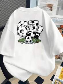 New 180g Short-Sleeved T-Shirt, 1% Cotton, With Front And Back Prints - Football, Ice Hockey -  Printed T-Shirt For Women, Your Best Choice! - Suitable For Layering In Spring And Autumn, And For Wearing Alone In Summer, Unisex Style. - 白色 - 查看 2