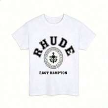 Premium Quality Unisex Casual T-Shirts With Anchor And Text Design By Rhude Of East Hampton, Short Sleeve, Crew Neck, All Sizes Available, Matching Family Sets, Washable Graphic Tees, Y2K Clothing, Funny Men's T-Shirt, Soft Cotton, Short Sleeve Crew Neck T-Shirt For Kids - Summer - 白色 - 查看 1