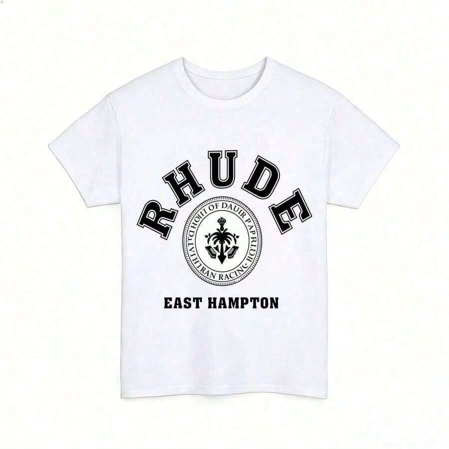Premium Quality Unisex Casual T-Shirts With Anchor And Text Design By Rhude Of East Hampton, Short Sleeve, Crew Neck, All Sizes Available, Matching Family Sets, Washable Graphic Tees, Y2K Clothing, Funny Men's T-Shirt, Soft Cotton, Short Sleeve Crew Neck T-Shirt For Kids - Summer - 白色 - 查看 1