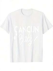 Cancun Print T-Shirt For Men And Women - Vibrant Blue Mexican Vacation Tee With Palm Trees And Prints, Casual Short Sleeve Crew Neck Tee, Perfect For Girls Trips, Spring Break, And Year-Round Travel Souvenirs - Machine Washable & Dry Cleanable, Regular Fit, Comfortable Casual Wear, With Bold White Lettering And Cancun Theme Design. JFJF 100% Cotton - 白色的 - 查看 1