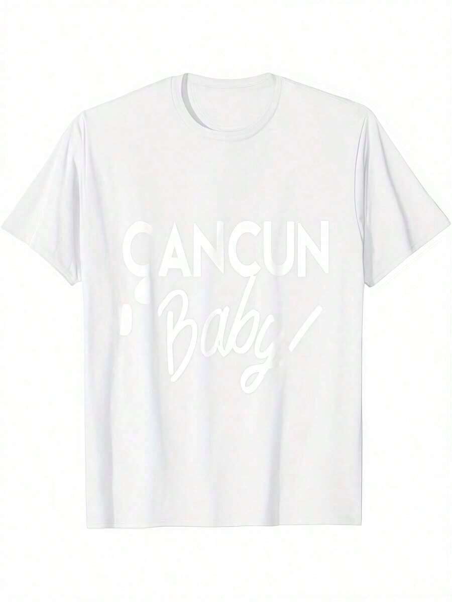 Cancun Print T-Shirt For Men And Women - Vibrant Blue Mexican Vacation Tee With Palm Trees And Prints, Casual Short Sleeve Crew Neck Tee, Perfect For Girls Trips, Spring Break, And Year-Round Travel Souvenirs - Machine Washable & Dry Cleanable, Regular Fit, Comfortable Casual Wear, With Bold White Lettering And Cancun Theme Design. JFJF 100% Cotton - 白色的 - 查看 1