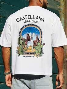 Krometka Men's Short-Sleeved T-Shirt With English Slogan And Landscape Print, Casual And Versatile Style - 白色 - 查看 8