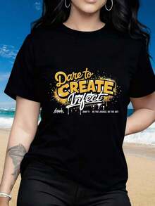 Soft, 100% Cotton Women's T-Shirt With A Crew Neck, Short Sleeves, And A Printed Design. This Casual Urban Style T-Shirt Features A Bold And Original Graphic Design, Perfect For Summer Beachwear And As A Gift For Creative Artists And Art Lovers. It's Also Suitable For Christmas Parties, Sports Activities, Holiday Parties, Outings, And Other Festive Occasions (220g). This Breathable Cotton T-Shirt Is Versatile And Easy To Pair With Any Outfit. - 黑色 - 查看 6