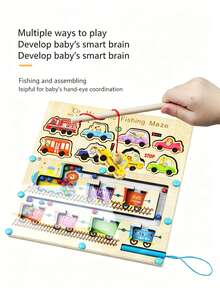 Multifunctional Wooden Magnetic Bead Maze Toy, Counting Color Shape Matching Magnetic Fishing Game For Toddlers, Improve Concentration Hand-Eye Coordination - Multicolor - View 3