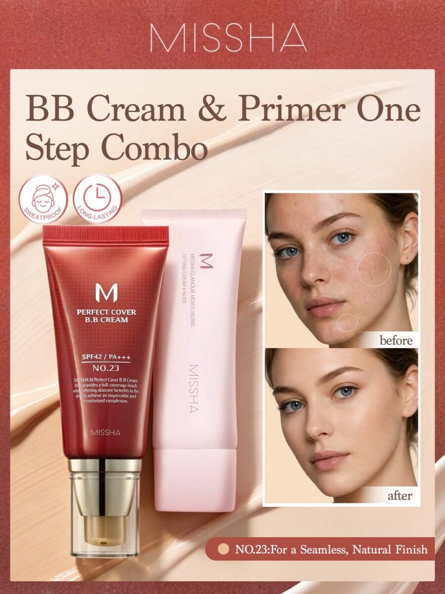 Missha BB Cream & Radiance Primer With Full Coverage, Anti-Aging SPF42 - MISSHA M Perfect Cover, 50ml-Long Lasting Full Coverage, Hydrating, Flawless Skin Makeup, CC Cream, Face Whitening Cream Hydrate Holiday Essential Rose Girl Best Color Charm Vibe, Christmas Gifts For Women, Fancy Fashion Women Brand Makeup Back To School, Wedding Dress For Bride, Summer, Valentines, Vacation, Valentine's Day - No.23 Natural Beige & Skin-toned primer - 查看 1