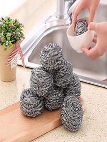 Combo Set, Stainless Steel Cleaning Steel Wool, Multi-Function Kitchen Cleaning Brush. Essential Cleaning Tools For Home, Outdoor And BBQ. Sponge And Cleaning Steel Wool Suitable For Kitchen, Bathroom And Various Household Items, Cleaning Ball - Steel Wool Cleaning Ball - Sponge Scrubber, Cleaning Ball - Sponge Scrubber, Used To Remove Stains And Grease From Cookware - Multicolor - View 6