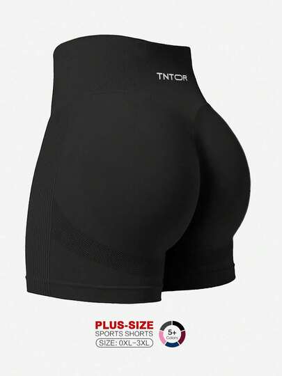 TNTOR Plus Size Women's Elastic Yoga Shorts, High Waisted, Squat-Proof, Tummy Control, Suitable For Workout, Exercise, Cycling, Compression Shorts For Fitness Enthusiasts Black Summer Sports