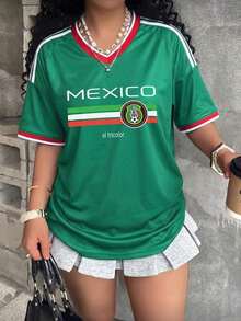 2026 Jersey de Fútbol para Mujer México con Corazón Bandera - Estilo Deportivo Oversize Verde - Verde - Ver 2