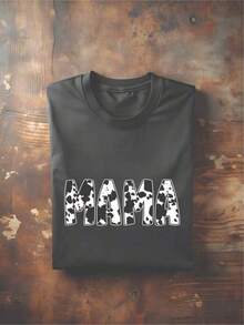 Plus Size Graphic T-Shirts For Women With Cow Print,  Western Style Mom T-Shirt TM35, Gift T-Shirt For Cow Lovers, Casual Gift T-Shirt For New Moms, Mother's Day Gift Idea, 100% Cotton Casual T-Shirt For Women, Mother's Day Gift, Women's Printed Casual T-Shirt, Short Sleeve And Round Neck, Spring/Summer Local Urban Fashion. - 黑色 - 查看 6