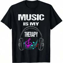 Men's 180 G/M² Pure Cotton Printed T-Shirt With A "Music Is My Life" Design. Features A Comfortable Cotton Crew Neck, Athletic Fit, Unique Graphic, And Is Soft, Breathable, Durable, And Easy To Clean. Ideal For Music Lovers, Artists, And Everyday Casual And Active Wear. - 黑色 - 查看 9