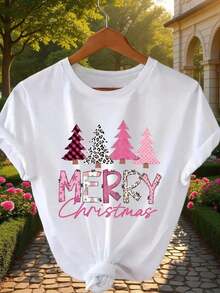Talla Grande - Talla Grande - Camiseta con Estampado Gráfico Navideño - Diseño de Leopardo y Árbol de Navidad con Decoración de Letras de Feliz Navidad - Lavable a Máquina, Ropa de Regalo Festiva, Camisetas Navideñas, Ropa de Temporada, Diseño Festivo |     Estampado de animales adorables |     Estampado de letras divertidas |     Combinable con la moda callejera |     Ropa para el verano al aire libre o para el día a día |     Ropa diaria para chicas dulces o estudiantes |     Ropa fresca y sin sudor en verano |     Estampado de animales adorables |     Estampado de letras divertidas |     Combinable con la moda callejera |     Ropa para el verano al aire libre o para el día a día |     Ropa diaria para chicas dulces o estudiantes |     Ropa fresca y sin sudor en verano - Blanco - Ver 2