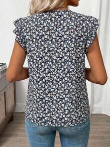 Clasi Blusa de mujer de verano con cuello en V y mangas cortas con estampado floral - azul real - Ver 7