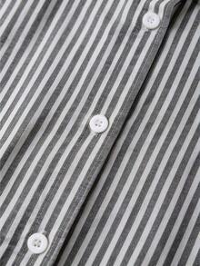 Camisa de manga corta a rayas vintage, de moda para ir al trabajo en verano - Blanco y Negro - Ver 8