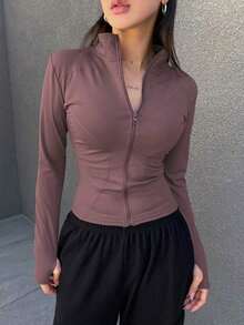 de forro polar de ajuste ceñido con cuello alto de unicolor para mujer, otoño e invierno - Rojo violeta - Ver 6