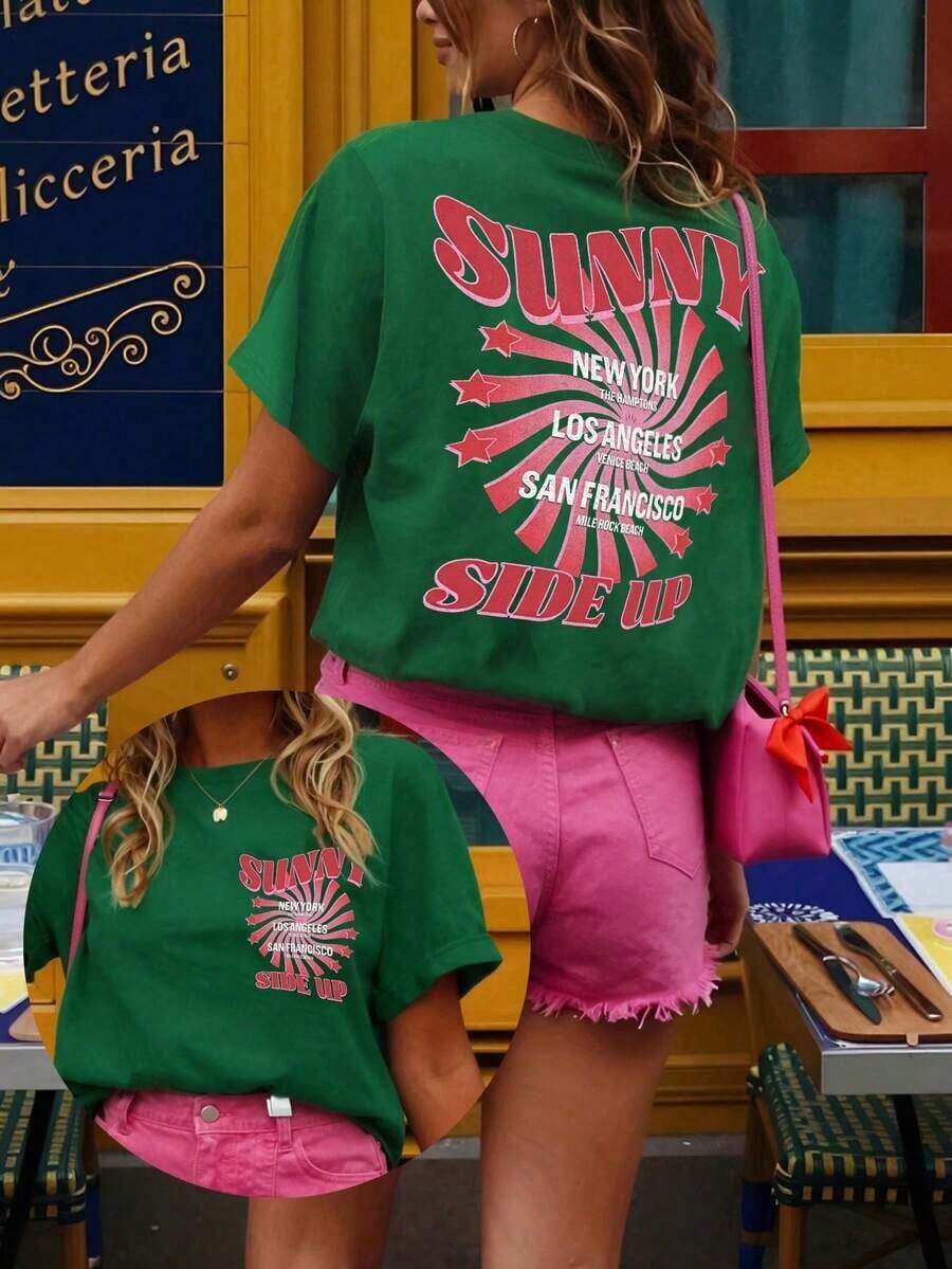 DrmWander Women's Graphic T-Shirt, Casual Short Sleeve Style, Cute Summer Top. Matching Sets For Women's Summer Outfits. Women's Spring Set. Women's Retro Set. Tropicoqueta Sets - 綠色的 - 查看 1