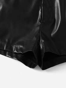 LUNE Shorts ajustados de piel sintética, casuales para el verano - Negro 2 - Ver 4