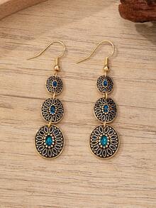 1 Pair Vintage Bohemian Style Classic Round Combination Earrings, Minimalist Versatile Elegant Design - Gold - View 3