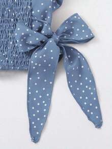 Top de lunares con nudo fruncido ribete fruncido - Azul - Ver 4
