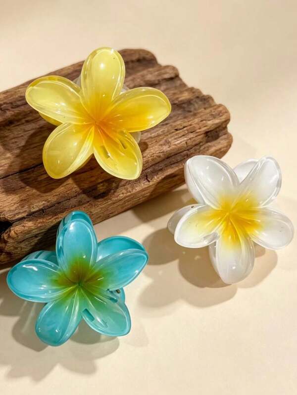 3pcs/1pc 7.5cm/2.95in Hibiscus Flower Jelly Color Hair Clips, White/Yellow/Blue Lightweight Plastic Bathroom Hair Accessories, Suitable For Daily Outing, Casual, Party, Commute, Beach Holiday, Ponytail, Bun, Face Washing, Makeup, Outfit Matching