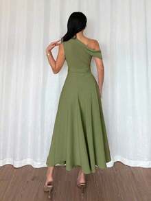 Women Midi Dresses - Olive Green - View 2