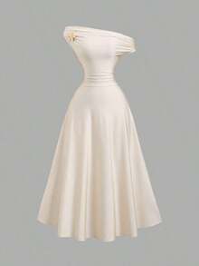 YHHSweetra Elegante vestido retro francés de color albaricoque convertible con cuello halter o cuello halter, con acento de hebilla de metal delicada, diseño de fruncido en la cintura, silueta grácil de línea AYHH - Albaricoque - Ver 8