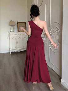 YHHModelyn 1 pieza Vestido de mujer sin mangas con pliegues y ajuste ceñido, de unicolorYHH - Burdeos - Ver 2