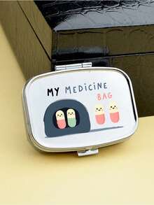 Square Pill Box, Printed With Capsule, Tablet, Letter And Bottle Patterns; Portable Medication Storage Compartment; Mini Metal Storage Box; Portable Jewelry And Pill Box; Travel Pill Box; Large Capacity Compartment; Weekly Medication Organizer; Suitable For Daily Medication And Vitamins; Essential For Doctors And Nurses; Emergency Needs; Travel; Hiking Emergency Rescue; Personalized Creative Gift With Cartoon Logo - A - View 3