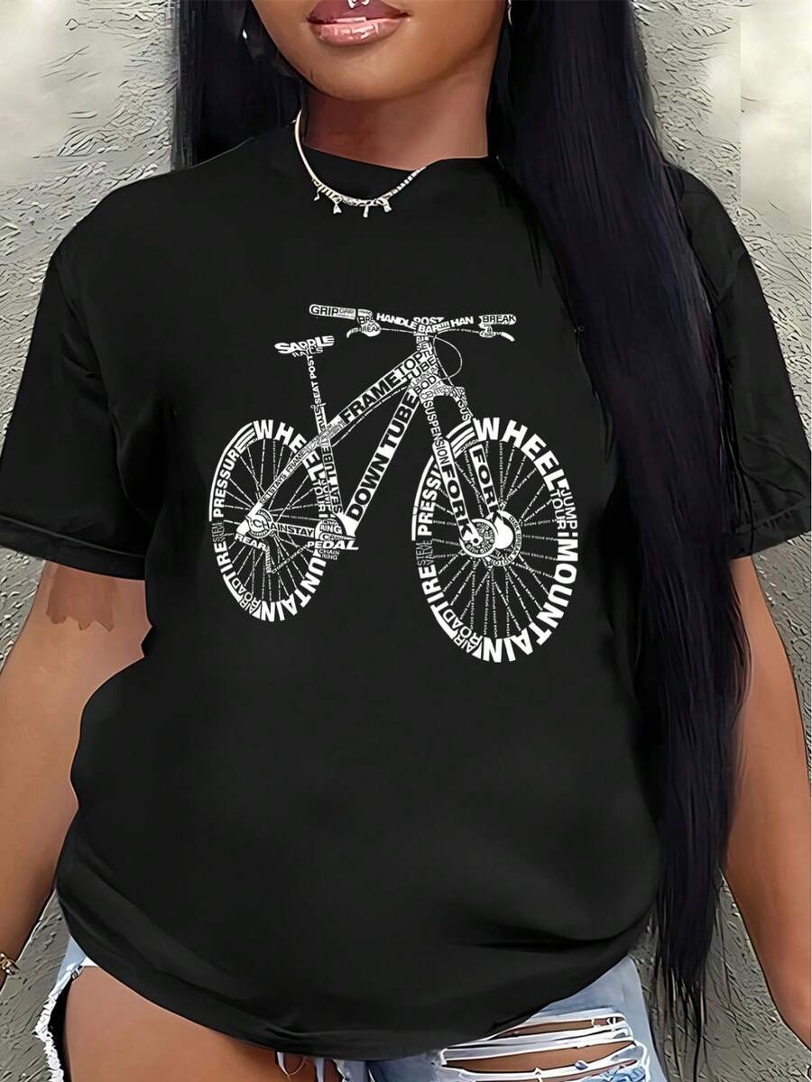 Lightweight And Durable Short-Sleeved Polyester T-Shirt With A Mountain Bike Design, Suitable For Outdoor Activities, Perfect For Casual Wear By Cycling Enthusiasts. - Black - View 1