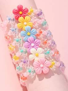 6pcs/Set Cute Flower Beaded Bracelets Set For Girls, Colorful Beads For Holiday Party, School, Daily Wear - Multicolor - View 2