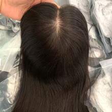 Elegant Women's Straight Human Hair Topper - Seamless, Full Volume For Covering White & Adding Extra Hair - Natural Black - View 6