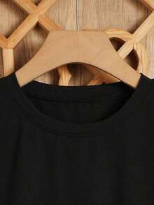 1 Piece Of Women's Short-Sleeved Summer T-Shirt With Coffee-Colored Letter Print, Fitted Design With Round Neck, 180g, 100% Cotton. - 黑色 - 查看 4