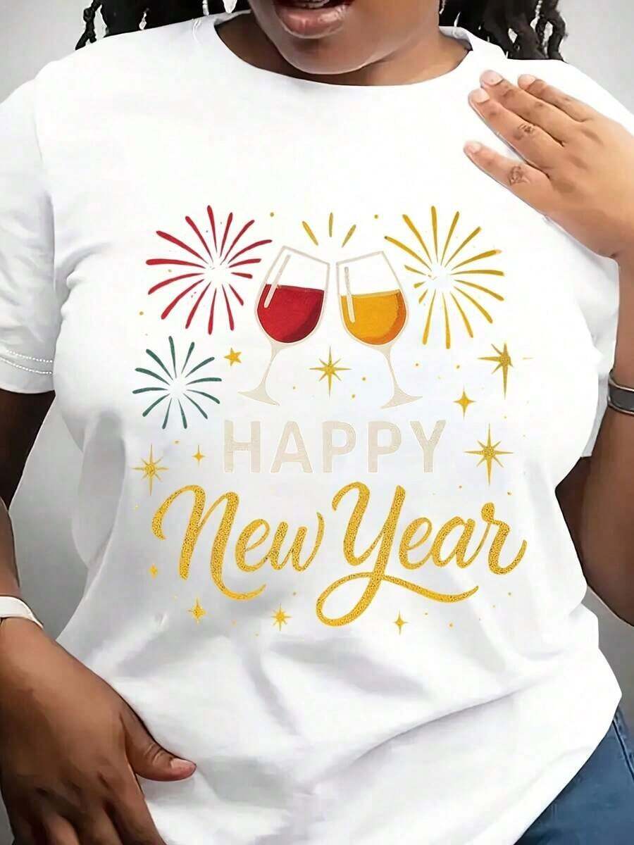 Soft, Breathable, And Lightweight For All-Day Comfort. A Fun New Year's T-Shirt For Everyday Wear, Featuring A Champagne Toast Design, A New Year's Fireworks Theme, And A Cute Party Tee For Women. The Classic Crew Neck And Relaxed Fit Flatter All Body Types And Are Easy To Pair With Jeans, Shorts, And Leggings. - 白色 - 查看 1