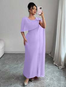 Vestido ajustado semitransparente de gasa con aplicaciones florales elegantes sin mangas, color rojo, apropiado para ocasiones formales, primavera/verano - Púrpura malva - Ver 3