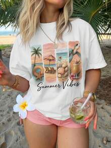 Simple And Versatile Design. I Just Watered My Plant With The Print. | Gardening Humor And Fun, Flower Shop, Feminine Plant-Themed Design, Gardening T-Shirt, Breathable And Unisex, Suitable For Daily Wear, Casual And Versatile With Fashionable Patterns, Stretchy, Comfortable And Soft, Cotton Crew Neck T-Shirt. - 白色 - 查看 6