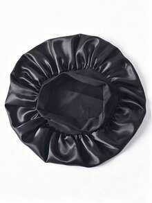 1 chiếc mũ ngủ bằng satin màu trơn, unisex, phụ kiện đội đầu thường ngày thoải mái cho mọi mùa. - màu đen - Xem 3