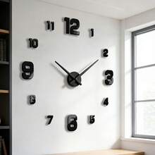 Creative Digital Display Clock - European Style DIY Silent Wall Clock, 3D Acrylic Textured Home Decor For Living Room Or Study, Suitable For Christmas, Thanksgiving, New Year, Valentine's Day Without Drilling - Black - View 3