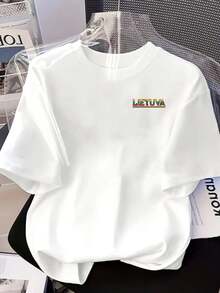 New 180g Short-Sleeved T-Shirt, 1% Cotton, With Prints On The Front And Back - Lithuania, Lithuanian Flag - Fashionable Printed T-Shirt For Women, Spring/Summer, Your Best Choice! - Suitable For Layering In Spring And Autumn, And For Wearing Alone In Summer, Unisex Style. - White - View 3