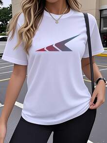 Women's One-Piece Short-Sleeve T-Shirt With Geometric Pattern Designs, Fun And Popular Creative Artistic Prints, Breathable And Stretchy Crew Neck Top, Comfortable For Outdoor Wear In Spring, Summer, And Autumn. Simple And Modern Casual Crew Neck Top Y2K - 白色 - 查看 1