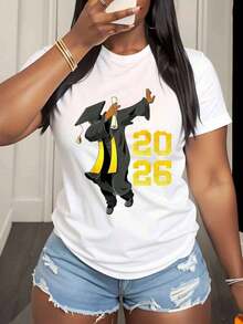 Class Of 2026 T-Shirt, Graduation Party Gift For Students, College Graduate Celebration Clothes For Graduation Day, 220g - Urban Vintage Style, Unisex, 100% Pure Cotton Short Sleeve T-Shirt - 白色 - 查看 3