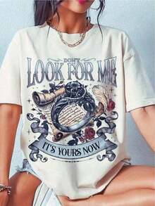 Women's Fourth Wing Series T-Shirt - Fantasy Dragon Knight - "Don't Look For Me, It's Yours Now" - Romantic Gothic Black Design With Ring And Dragon - Magic Wedding Ring - Gift For Book Lovers - Nerd Clothing - Casual Crew Neck T-Shirt - Wear In All Seasons - Hand Washable - Perfect For Fantasy Fans And Fourth Wing Series Readers - Impactful Graphic T-Shirt For Women 2026 - 黑色 - 查看 6
