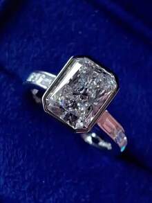 Classic Super Shiny Rectangular Cubic Zirconia Couple Rings, Engagement/Wedding Gift Jewelry - White - View 6