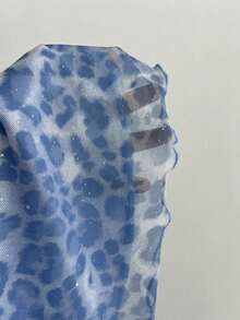 Top de mujer con estampado de leopardo y dobladillo asimétrico con encaje - Azul 2 - Ver 6