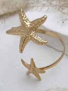 1 Stück Boho Ozean Stil Legierung Seestern offene Manschette Armband, modische Ins Metall Seestern Armreif, geeignet für Strandurlaub, Party, Geschenk, Alltag - Gold - Übersicht 2