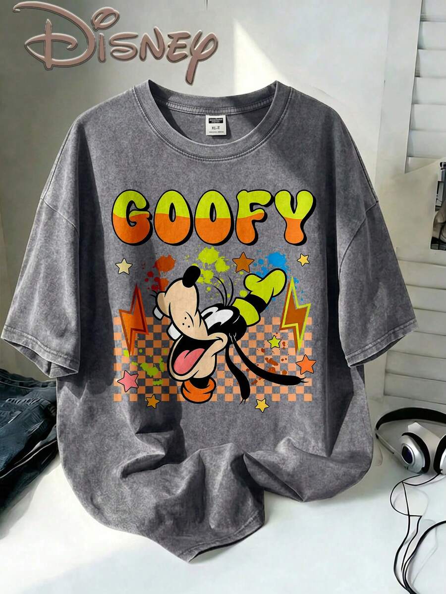 Disney Oversize Round Neck Washed T-Shirt With Disney Goofy Print, Disneyland, Disney Animal Kingdom, Disney Family Vacation Trip, Summer Outfits For Women, Vacation Outfits Women, Dresses,, Dresses For Women, Summer Clothes, Summer Tops, Capris For Women, Rompers For Women, Jeans For Women, Jorts, Graphic Tees Women, Tank Tops Women, Dresses For Women Summer, Summer Tops, Summer Clothes, Summer, Swimsuits For Woman, Bathing Suits For Women, Bikinis, White Tank Top, Women Sweatshirts & Hoodies, Cord Sets For Women, Trajes Elegantes De Mujer, Conjuntos De Dos Piezas Para Mujer, Skirt Two Piece Set, Conjuntos De Mujer, Blusas, Trajes De Mujer Casual, Free Shipping, Co Ords Sets Women, Faldas - Grey - View 1