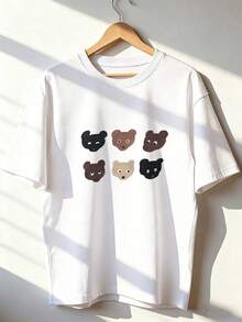 Cute And Casual Short-Sleeve T-Shirt, Fashionable Short-Sleeve T-Shirt For Spring And Summer 2026, Made In Mexico, 180 Grams. Cartoon Print, Couple Design, Suitable For Indoor Or Outdoor Wear. Crew Neck, Unisex, Ideal For Office And Leisure. One-Piece Pack. - WH-P631577SLNDXZGY611 - 查看 1