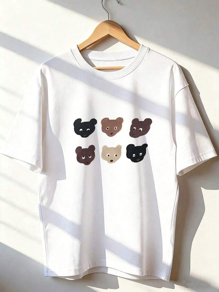 Cute And Casual Short-Sleeve T-Shirt, Fashionable Short-Sleeve T-Shirt For Spring And Summer 2026, Made In Mexico, 180 Grams. Cartoon Print, Couple Design, Suitable For Indoor Or Outdoor Wear. Crew Neck, Unisex, Ideal For Office And Leisure. One-Piece Pack. - WH-P631577SLNDXZGY611 - 查看 1