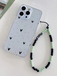 Transparent Perforated Heart Painted Anti-Drop Phone Case With Beaded Bracelet Accessory, Compatible With IPhone P14 Pro Max, P13, P11, P12, XR, 7/8, P15, A03s, A03 Core, A04, A12, A13, A14, A21s, A22, A23, A24, A32, A33, A34, A51, A52, A53, A54, A71, A72, A73, S20 FE, S21, S22, 9, 9A, 10A, 10C, Note 9, Note 10, Note 11, Note 12, 12, 12C - Multicolor - View 2