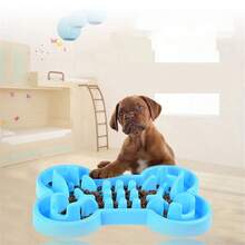 Pet Slow Food Bowl Silicone Bone Shaped Anti-Skid Dog Bowl Cats Feeding Bowls Leakproof Food Feeder Training Dog Slow Food  Pet - Màu xanh da trời - Xem 4