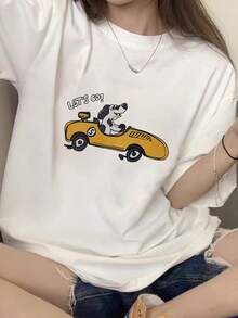 Made In Japan, Spring/Summer Cotton, Round Neck, Loose Fit, Versatile, Simple, English Print Short-Sleeve T-Shirt - White - View 3
